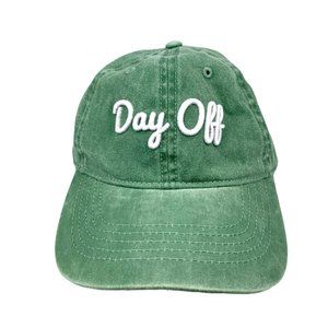 Day Off Hat Green Camo Under Bill White Fabric Baseball Cap Cursive Brown Tan